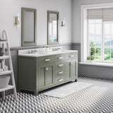 Water Creation Madison 72" Double Sink  Carrara White Marble Countertop Vanity in Glacial Green with Mirror