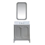 Water Creation Queen 30" Single Sink Carrara White Marble Countertop Vanity in Cashmere Grey with Mirror