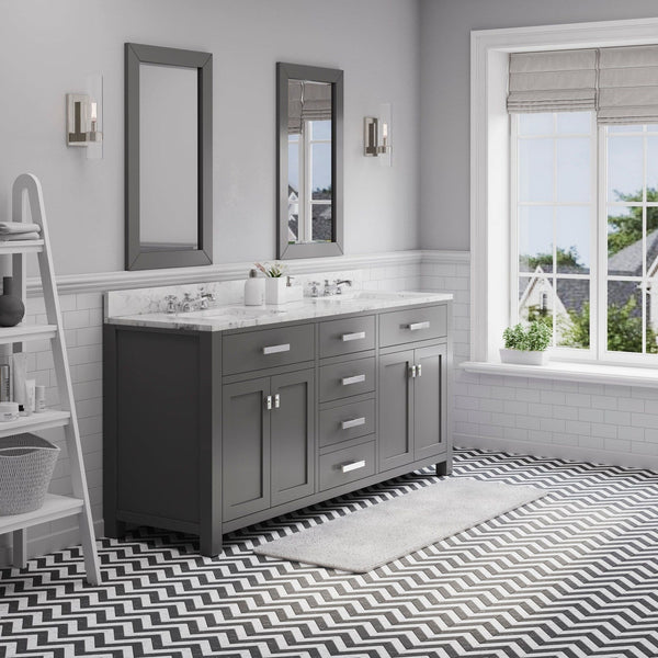 Water Creation Madison 72" Cashmere Grey Double Sink Bathroom Vanity With 2 Matching Framed Mirrors From The Madison Collection