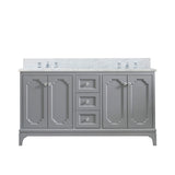 Water Creation Queen 60" Double Sink Carrara White Marble Countertop Vanity in Cashmere Grey with Classic Faucets