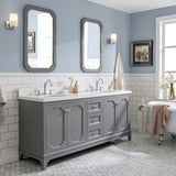 Water Creation Queen 72" Double Sink Quartz Carrara Vanity In Cashmere Grey With Lavatory Faucet(s)