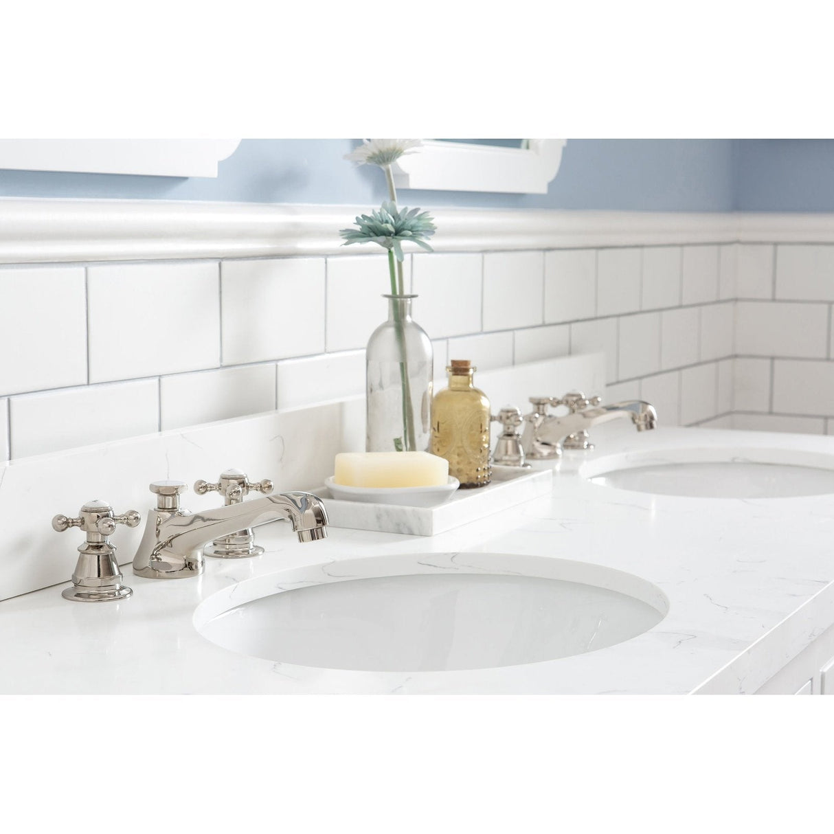 Water Creation Queen 60" Double Sink Quartz Carrara Vanity In Pure White With Lavatory Faucet(s)