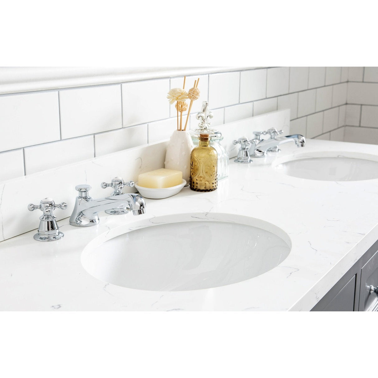 Water Creation Queen 60" Double Sink Quartz Carrara Vanity In Cashmere Grey With Matching Mirror(s)