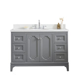 Water Creation Queen 48" Single Sink Quartz Carrara Vanity In Cashmere Grey With Lavatory Faucet