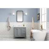 Water Creation Queen 36" Single Sink Quartz Carrara Vanity In Cashmere Grey With Lavatory Faucet