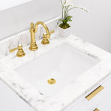 Water Creation Bristol 24" Single Sink Carrara White Marble Countertop Bath Vanity in Pure White with Satin Gold Hook Faucet