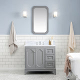 Water Creation Queen 36" Single Sink Carrara White Marble Countertop Vanity in Cashmere Grey with Waterfall Faucet