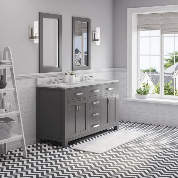 Water Creation Madison 60" Cashmere Grey Double Sink Bathroom Vanity With 2 Matching Framed Mirrors From The Madison Collection