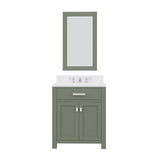 Water Creation Madison 30" Single Sink Carrara White Marble Countertop Vanity in Glacial Green with Classic Faucet and Mirror