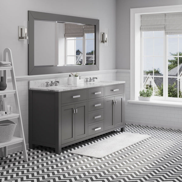 Water Creation Madison 72" Cashmere Grey Double Sink Bathroom Vanity With Matching Large Framed Mirror From The Madison Collection