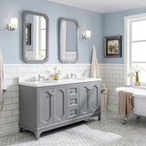 Water Creation Queen 60" Double Sink Quartz Carrara Vanity In Cashmere Grey With Matching Mirror(s) and Lavatory Faucet(s)