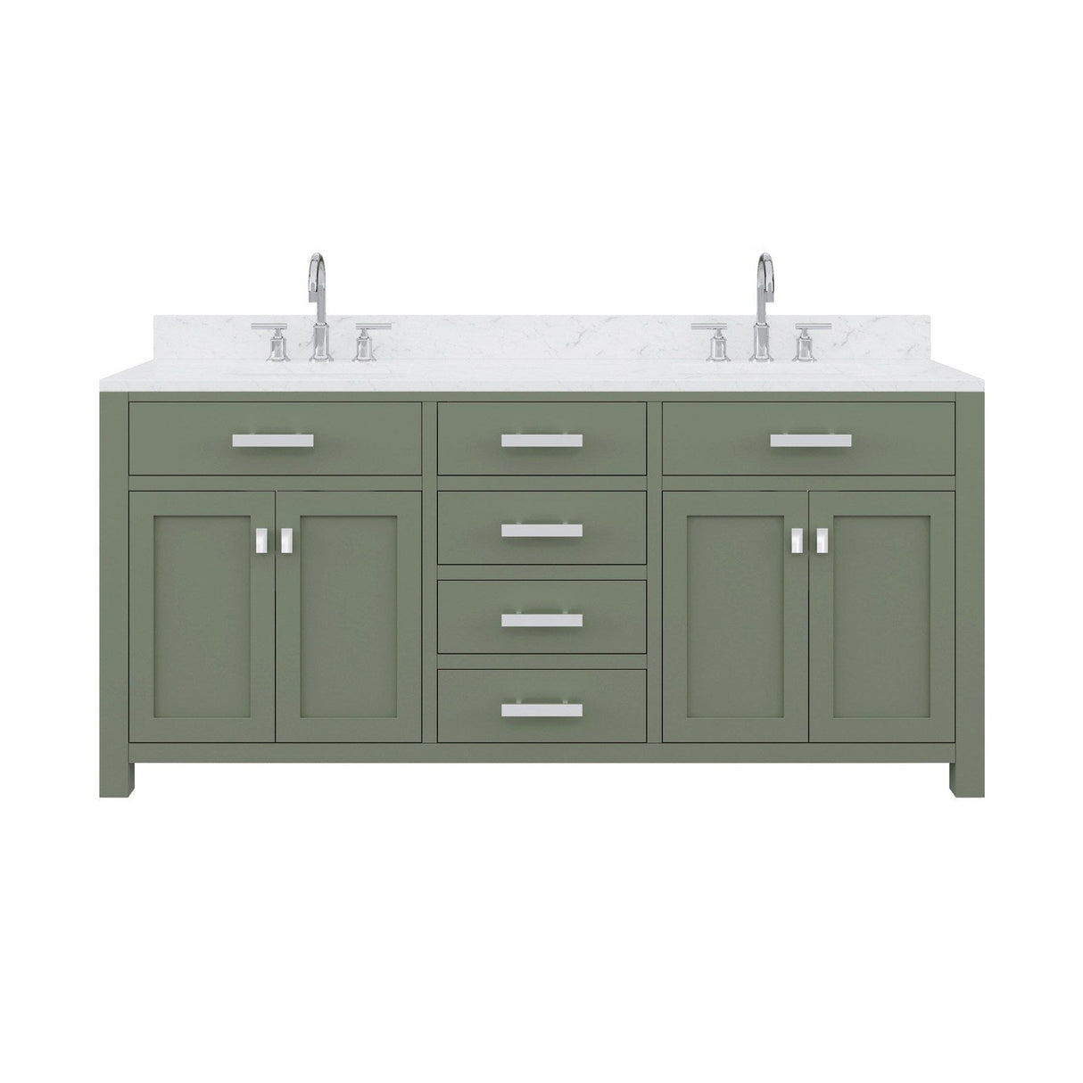 Water Creation Madison 72" Double Sink Carrara White Marble Countertop Vanity in Glacial Green with Gooseneck Faucet