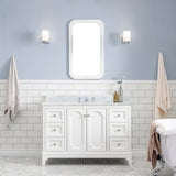 Water Creation Queen 48" Single Sink Carrara White Marble Countertop Vanity in Pure White with Mirror