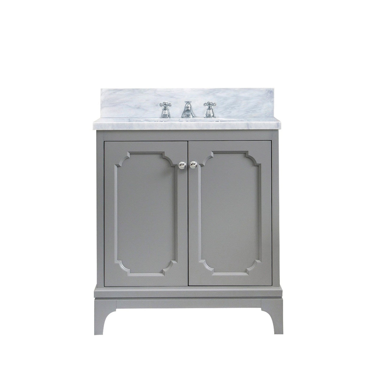 Water Creation Queen 30" Single Sink Carrara White Marble Countertop Vanity in Cashmere Grey