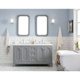 Water Creation Queen 60" Double Sink Quartz Carrara Vanity In Cashmere Grey With Lavatory Faucet(s)