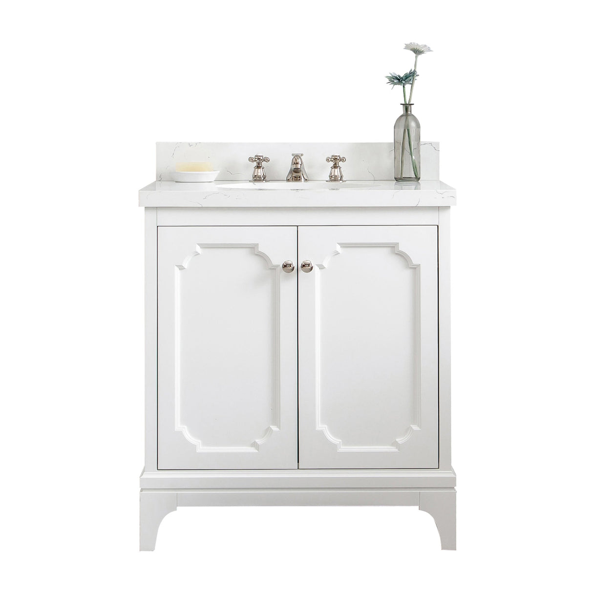 Water Creation Queen 30" Single Sink Quartz Carrara Vanity In Pure White