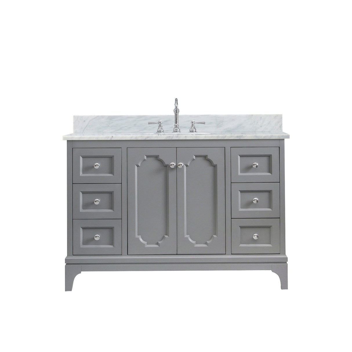 Water Creation Queen 48" Single Sink Carrara White Marble Countertop Vanity in Cashmere Grey with Hook Faucet