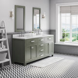 Water Creation Madison 72" Double Sink Carrara White Marble Countertop Vanity in Glacial Green with Gooseneck Faucet and Mirror