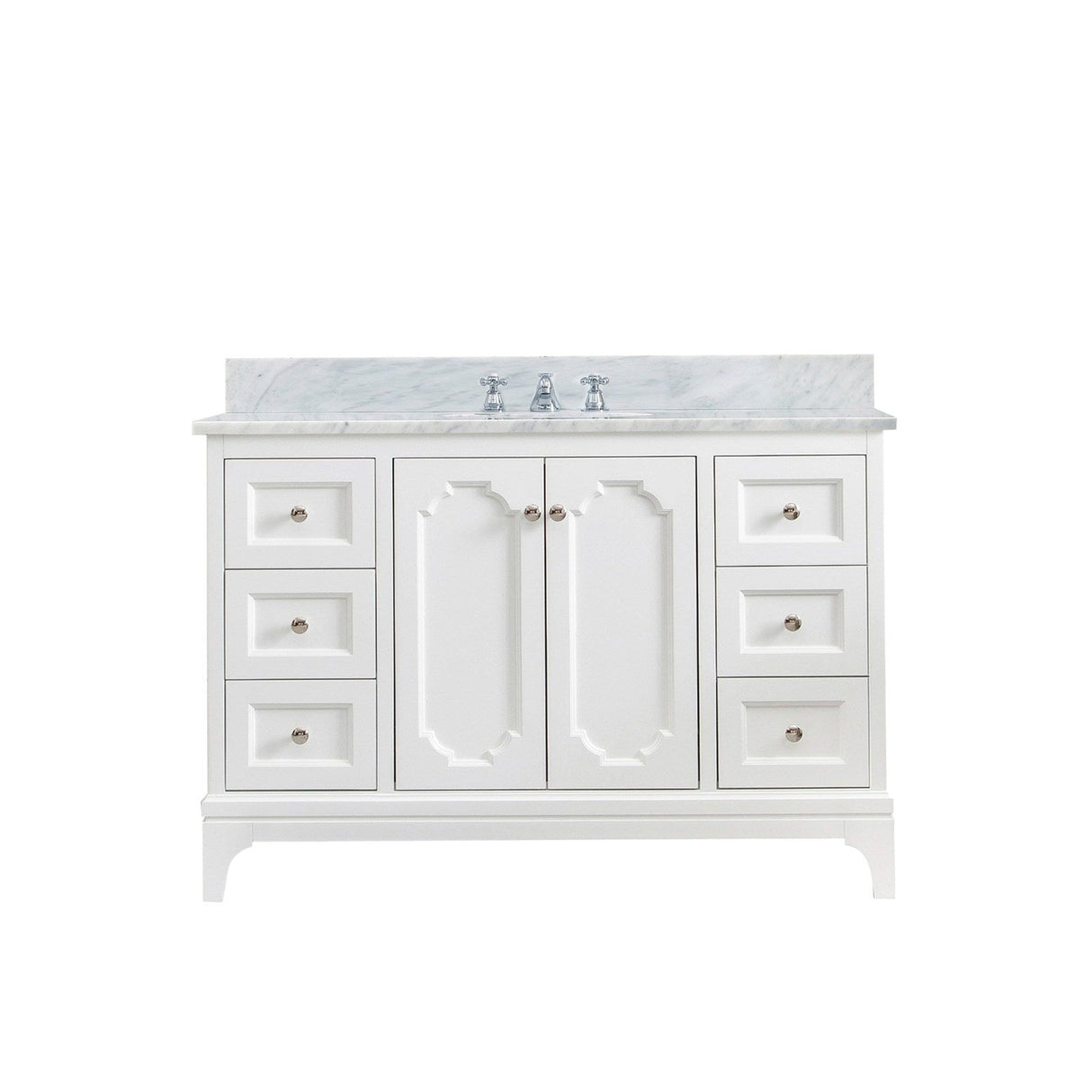 Water Creation Queen 48" Single Sink Carrara White Marble Countertop Vanity in Pure White with Classic Faucet