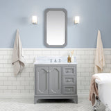 Water Creation Queen 36" Single Sink Carrara White Marble Countertop Vanity in Cashmere Grey