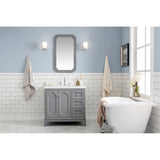 Water Creation Queen 36" Single Sink Quartz Carrara Vanity In Cashmere Grey With Matching Mirror(s) and Lavatory Faucet(s)