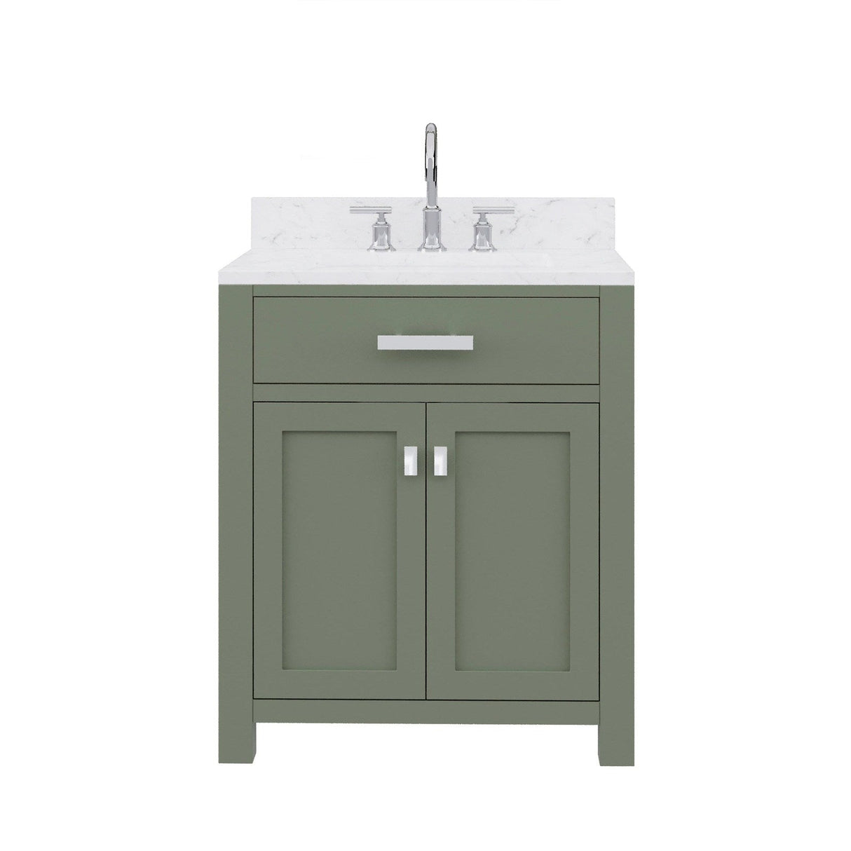 Water Creation Madison 30" Single Sink Carrara White Marble Countertop Vanity in Glacial Green with Gooseneck Faucet