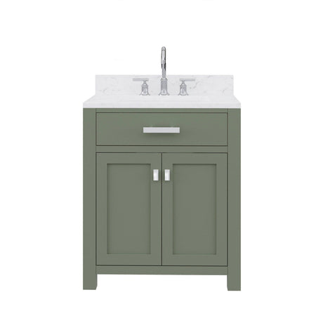 Water Creation Madison 30" Single Sink Carrara White Marble Countertop Vanity in Glacial Green with Gooseneck Faucet