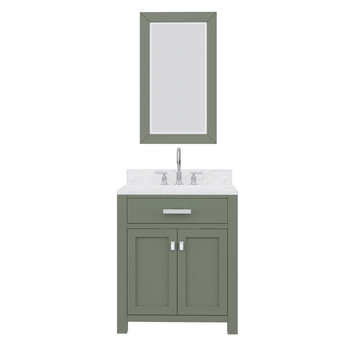 Water Creation Madison 30" Single Sink Carrara White Marble Countertop Vanity in Glacial Green with Mirror