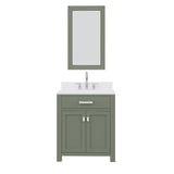 Water Creation Madison 30" Single Sink Carrara White Marble Countertop Vanity in Glacial Green with Mirror