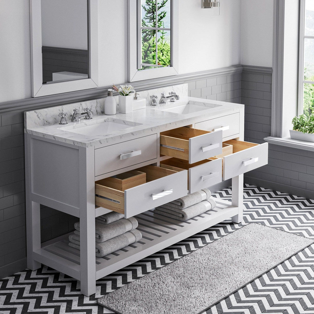 Water Creation Queen 48" Single Sink Quartz Carrara Vanity In Cashmere Grey With Matching Mirror(s) and Lavatory Faucet(s)