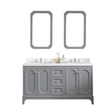 Water Creation Queen 60" Double Sink Quartz Carrara Vanity In Cashmere Grey With Matching Mirror(s) and Lavatory Faucet(s)