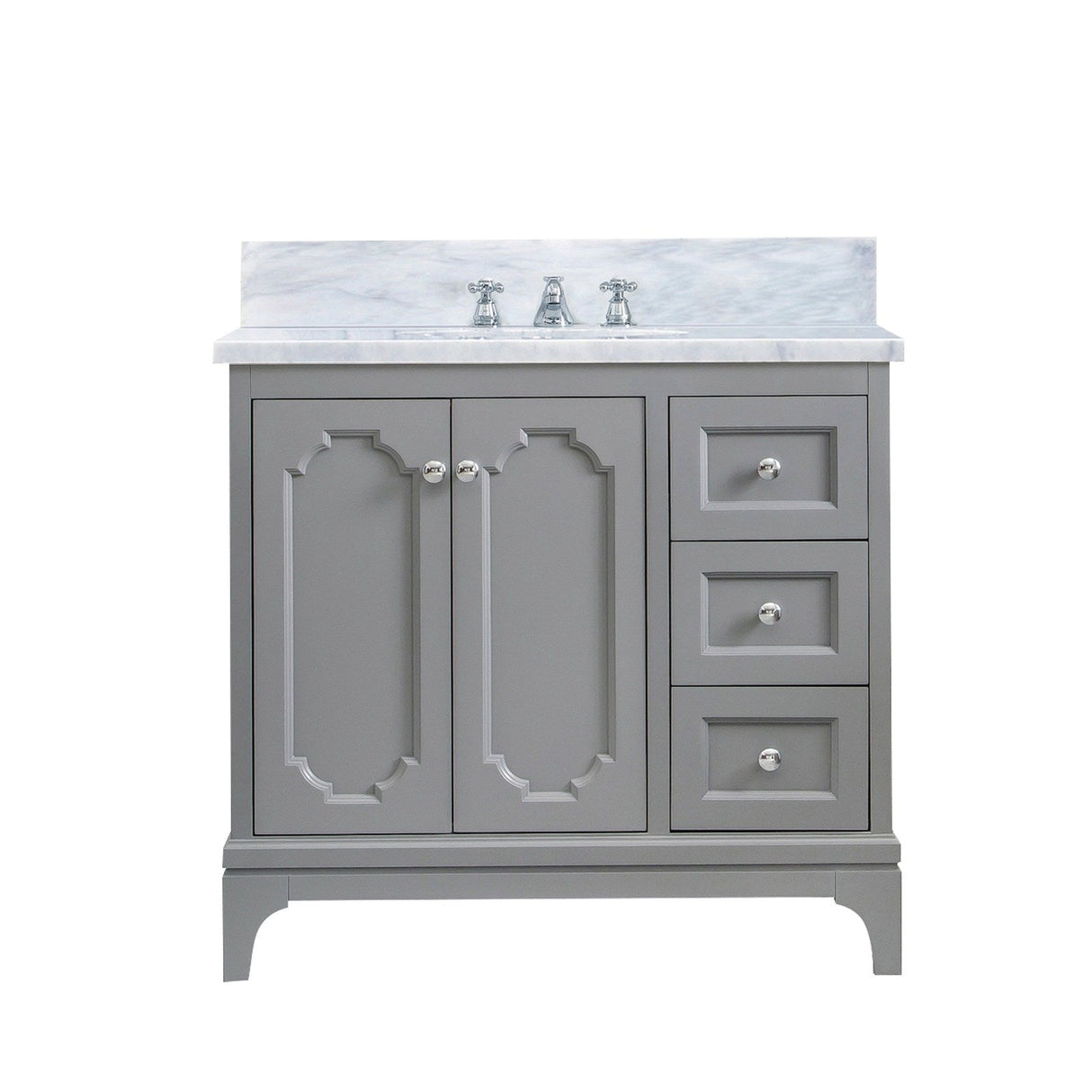 Water Creation Queen 36" Single Sink Carrara White Marble Countertop Vanity in Cashmere Grey