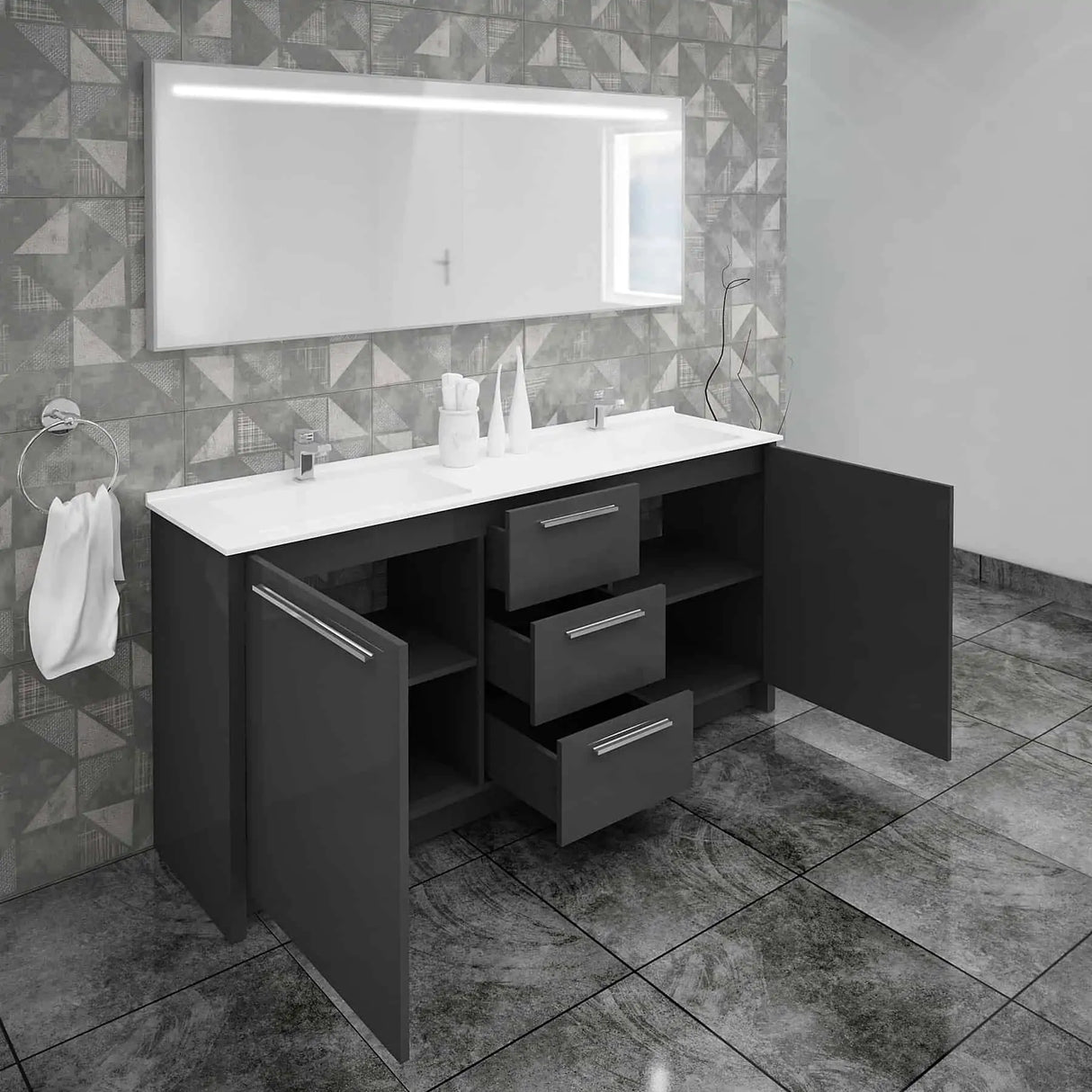 Casa Mare Nona Modern Double Sink Freestanding Bathroom Vanity and Sink Combo