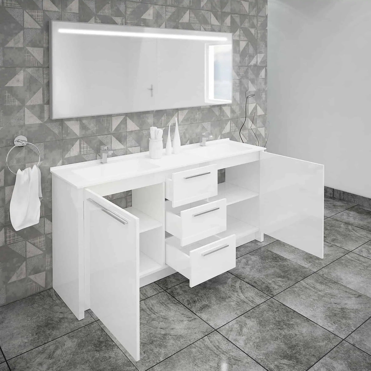 Casa Mare Nona Modern Double Sink Freestanding Bathroom Vanity and Sink Combo