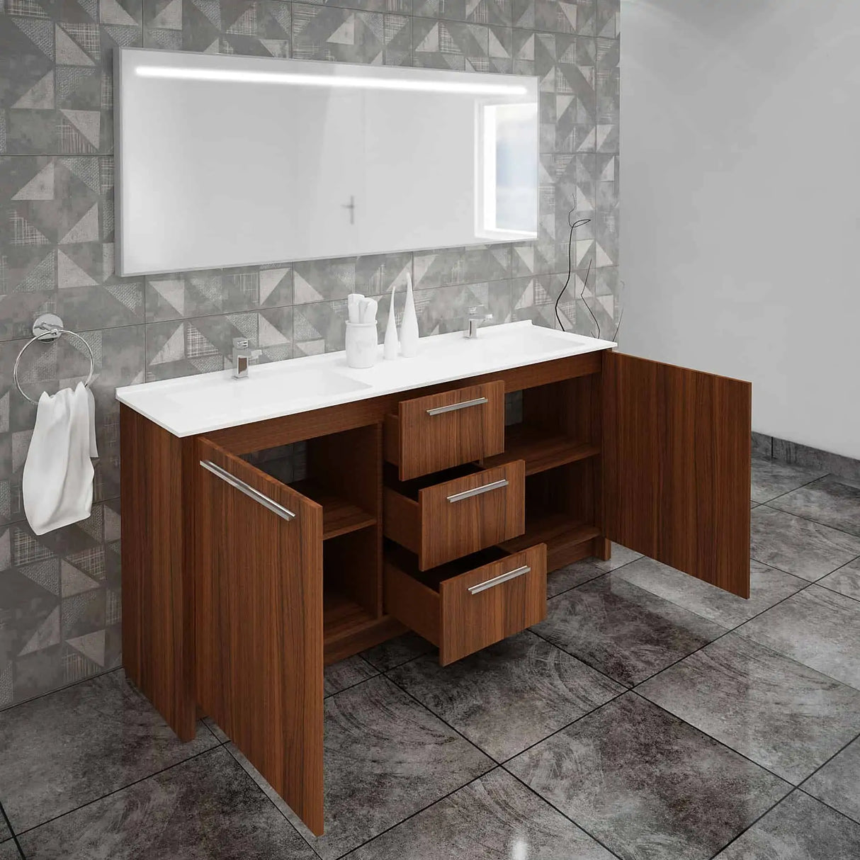 Casa Mare Nona Modern Double Sink Freestanding Bathroom Vanity and Sink Combo