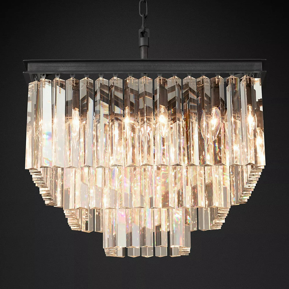 ODEOV Crystal Multi-Layer Square Chandelier For Living Room