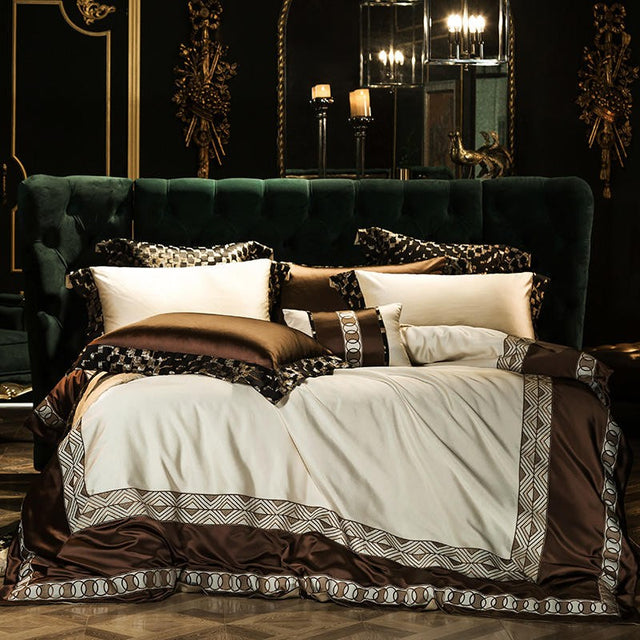 Vesta Embroidery Egyptian Cotton Duvet Cover Set Duvet Cover Set - Point Design Queen - 6 Pieces pointdsgn.com