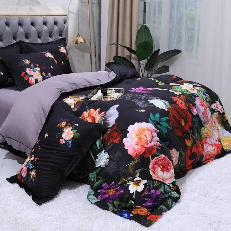 Aida Black Egyptian Cotton Duvet Cover Set