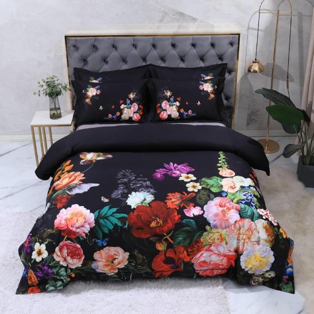 Aida Black Egyptian Cotton Duvet Cover Set Duvet Cover Set - Point Design Queen / Flat Sheet / 4 Pieces pointdsgn.com