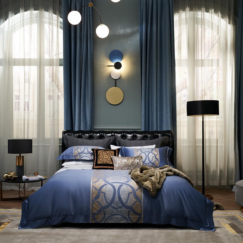 Astrid Space Blue Egyptian Cotton Duvet Cover Set