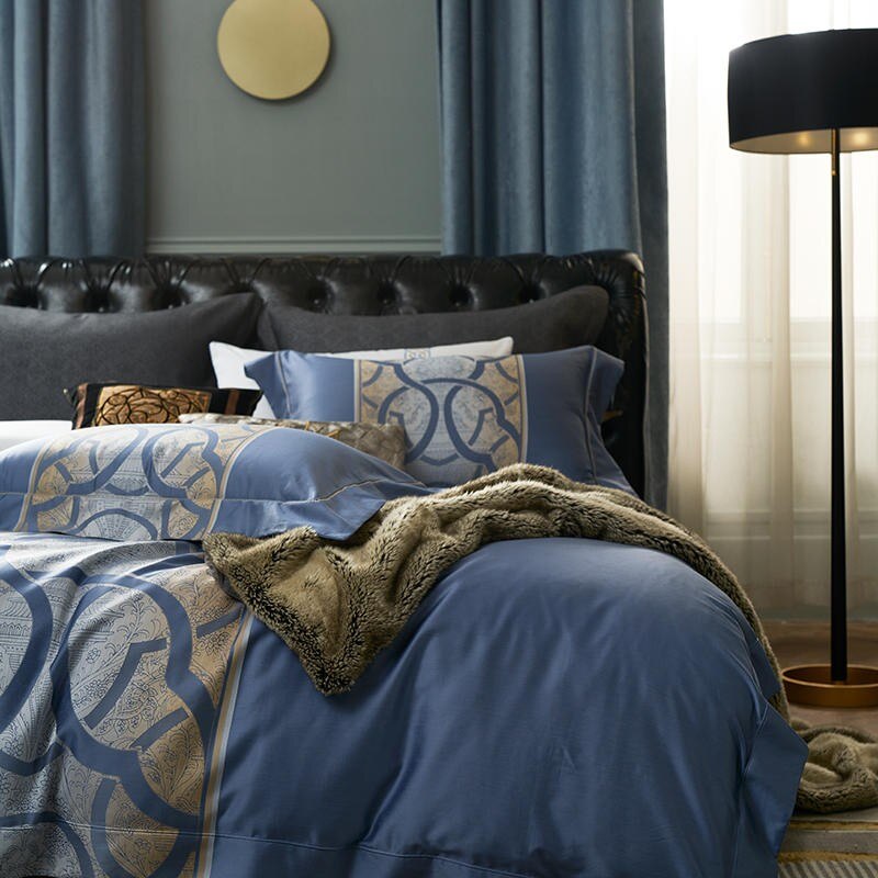 Astrid Space Blue Egyptian Cotton Duvet Cover Set