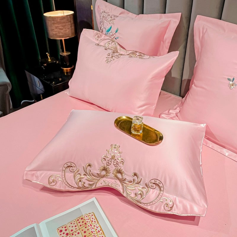 Domitia Canyon Pink Embroidery Egyptian Cotton Duvet Cover Set