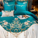 Domitia Turquoise Embroidery Egyptian Cotton Duvet Cover Set