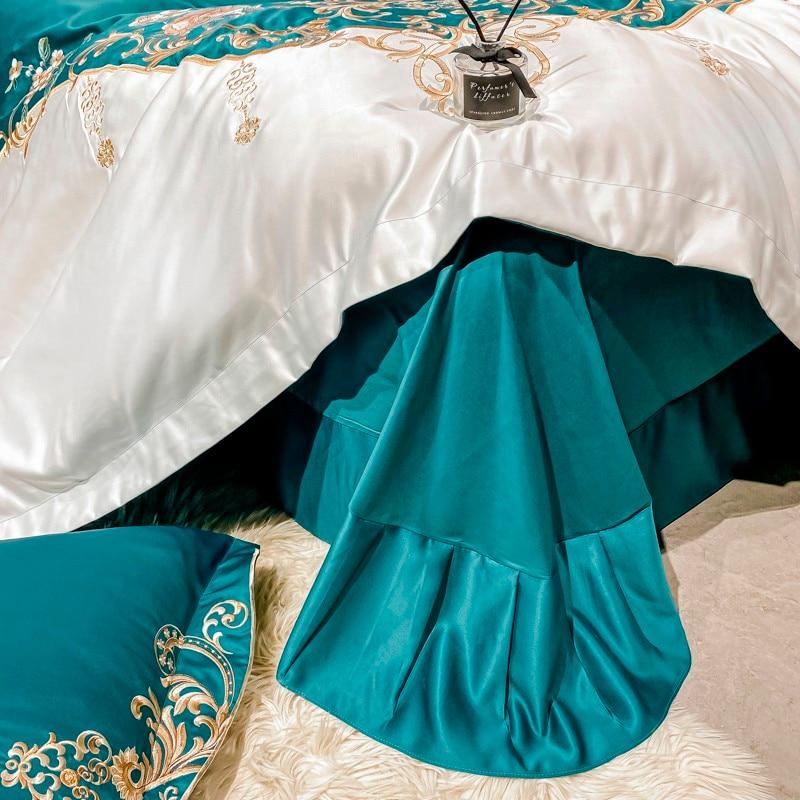 Domitia Turquoise Embroidery Egyptian Cotton Duvet Cover Set