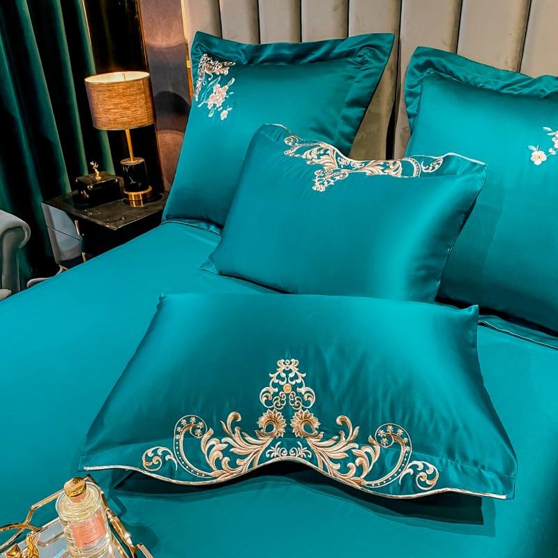 Domitia Turquoise Embroidery Egyptian Cotton Duvet Cover Set