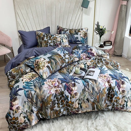 Arjoma Leaf Floral Egyptian Cotton Duvet Cover Set