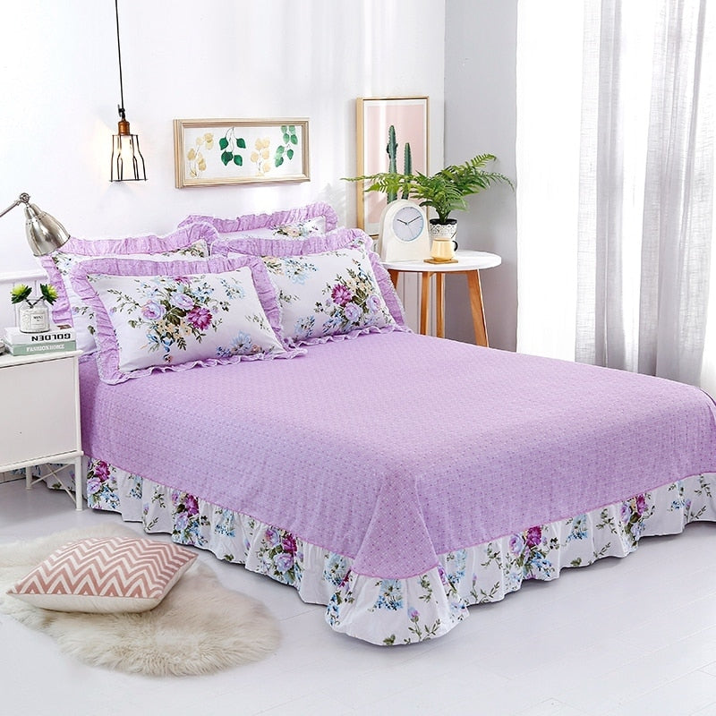 Veronica Lilac Contrasting Floral Printed Egyptian Cotton Duvet Cover Set