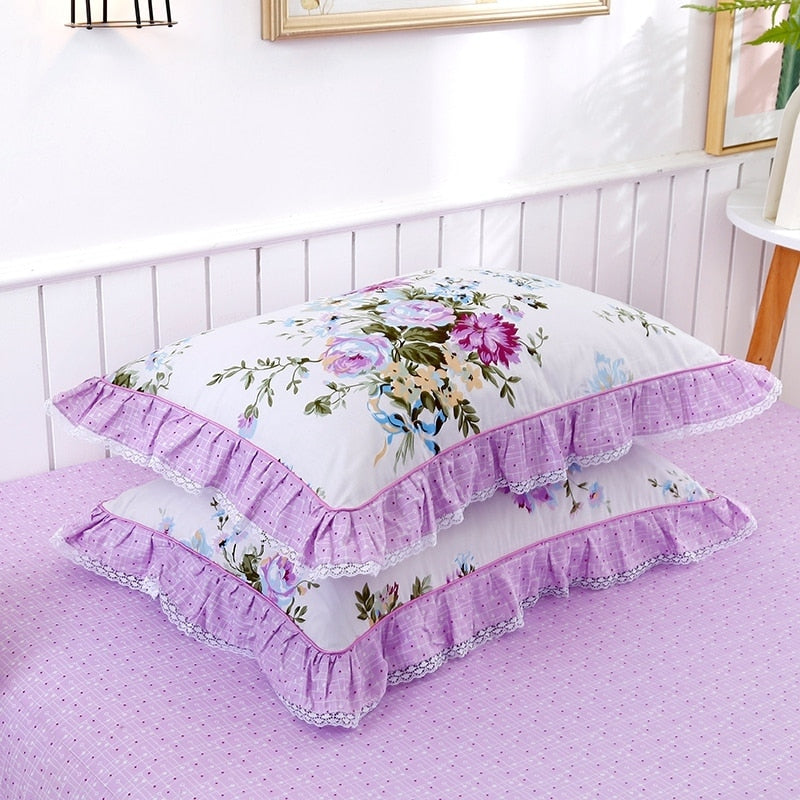 Veronica Lilac Contrasting Floral Printed Egyptian Cotton Duvet Cover Set