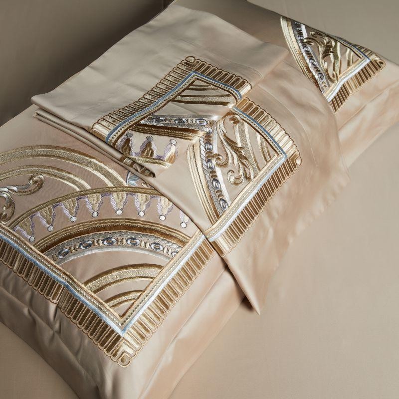 Mia Art Deco Embroidered Border Egyptian Cotton Duvet Cover Set