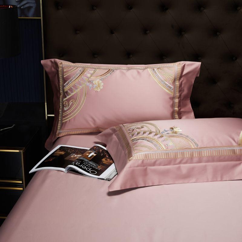 Mia Art Deco Embroidered Border Egyptian Cotton Duvet Cover Set